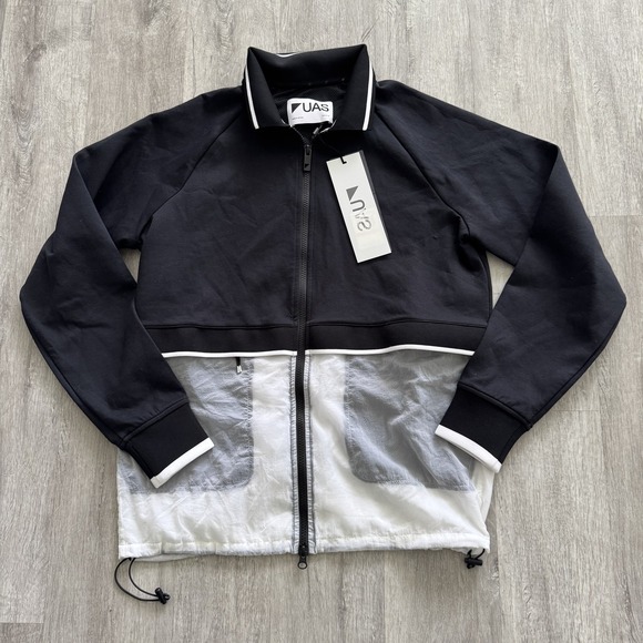 UAS Under Armour Jacket Mens Small Black White Full Zip Mesh Pockets NWT